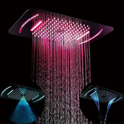 LED Shower Tap with Chrome Finish: 58x38cm SUS304, 3 Function Rainfall Waterfall Mist, Ceiling Mounted, Light Remote Control
