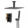 Black Rainfall Shower System Tap Set: 10-inch Showerhead, Rough in Valve and Trim Kit Combo Set High Pressure Head with Handheld