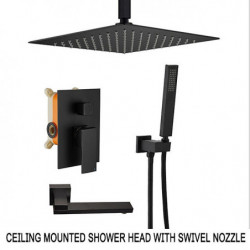 Black Rainfall Shower System Tap Set: 10-inch Showerhead, Rough in Valve and Trim Kit Combo Set High Pressure Head with Handheld