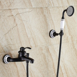 Vintage Style Rainfall Shower Head System Set: Handshower Included Pullout, Country Antique Brass Electroplated Mount Outside, C