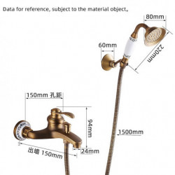 Vintage Style Rainfall Shower Head System Set: Handshower Included Pullout, Country Antique Brass Electroplated Mount Outside, C