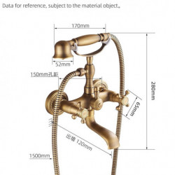 Brass Shower Tap Set with Bathtub Spout Shower System: 2 Knob Handle Telephone Style Heldhand Showerhand, 1.5m Hose Wall Mounted