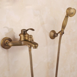 Antique Brass Shower Tap Set: Dual-Head Pullout Vintage Style, Brass Shower Tap with Rain Shower, Handshower, Bodysprays, Drain 