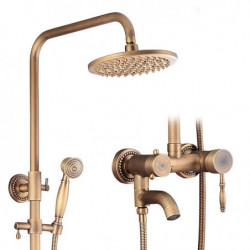 Vintage Style Shower System Tap Set: 8" Showerhead Golden Rainfall, Combo Kit with Handheld Handshower Wall Mounted, Country Ant