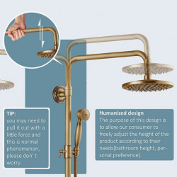 Vintage Style Shower System Tap Set: 8" Showerhead Golden Rainfall, Combo Kit with Handheld Handshower Wall Mounted, Country Ant