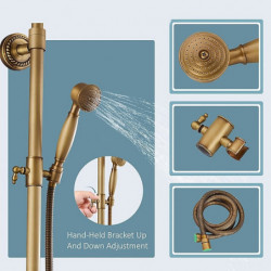 Vintage Style Shower System Tap Set: 8" Showerhead Golden Rainfall, Combo Kit with Handheld Handshower Wall Mounted, Country Ant