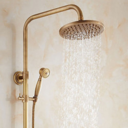 Vintage Shower System Tap Set: 8" Rainfall Shower Head with Handheld Handshower Combo Kit Wall Mounted, Adjustable Brass Body, S