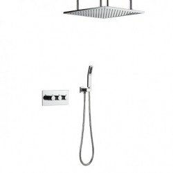 Chrome Shower Taps Set: Complete with Stainless Steel Shower Head, Solid Brass Handshower, Ceiling Mounted Rainfall Shower Head 