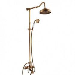 Vintage Brass Shower System Oil-rubbed Bronze Rainfall 2 Handles 3 Holes Shower Tap Set: Contain Rain Shower, Shower rod, Handsh