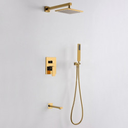 Gold Shower Taps Set: Complete with Stainless Steel Shower Head, Solid Brass Handshower, and Rotary Nozzle Wall Mounted Installa