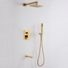 Gold Shower Taps Set: Complete with Stainless Steel Shower Head, Solid Brass Handshower, and Rotary Nozzle Wall Mounted Installa