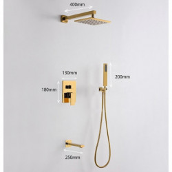 Gold Shower Taps Set: Complete with Stainless Steel Shower Head, Solid Brass Handshower, and Rotary Nozzle Wall Mounted Installa