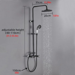 Black Brass Two Handles Shower Systerm Set: Three Holes Adjustable Electroplated Rainfall High Pressure Shower Mixer Taps with R