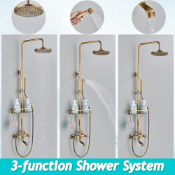 Rainfall Antique Brass Shower Fixture Shower System Set: 8 Inch Shower Head Handled Shower Waterfall Tub Spout Wall Mounted Outd