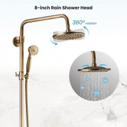 Rainfall Antique Brass Shower Fixture Shower System Set: 8 Inch Shower Head Handled Shower Waterfall Tub Spout Wall Mounted Outd