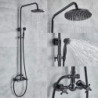 Copper Rainfall Antique Oil-rubbed Bronze Shower System Tap Set: Two Handles Three Holes Bath Shower Mixer Taps with Hot and Col