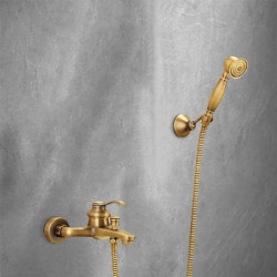 Antique Brass Wall Mounted Shower Tap Set: Rainfall Single Handle Two Holes Shower Mixer Taps with Hot and Cold Switch