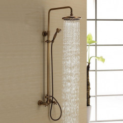 Brass Rainfall Shower Head Set with Tub Spout Shower Tap and Handheld Spray: Wall Mount Double Cross Handle with Cold/Hot Water,