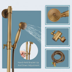 Brass Rainfall Shower Head Set with Tub Spout Shower Tap and Handheld Spray: Wall Mount Double Cross Handle with Cold/Hot Water,