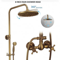 Vintage Shower System Tap Combo Set: Ceramic Mixer Valve, 8 inch Brass Rainfall Shower Head Showerhead with Handheld Spray, Anti