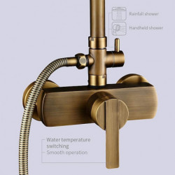 Brass Single Handle Three-Hole Wall Mounted Shower System: Rainfall Shower Vintage Style, Ceramic Valve Bath Shower Mixer Taps w