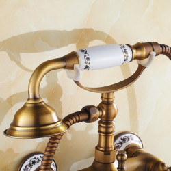 Rainfall Shower Vintage Style Antique Brass Wall Mounted Shower Tap Set: Ceramic Valve Bath Shower Mixer Taps