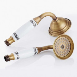 Rainfall Shower Vintage Style Antique Brass Wall Mounted Shower Tap Set: Ceramic Valve Bath Shower Mixer Taps