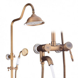Vintage Style/Country Antique Brass Wall Mounted Shower System Set: Waterfall Handshower Included, Pullout, Ceramic Valve Bath S