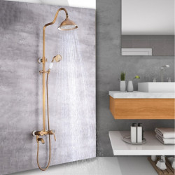 Vintage Style/Country Antique Brass Wall Mounted Shower System Set: Waterfall Handshower Included, Pullout, Ceramic Valve Bath S