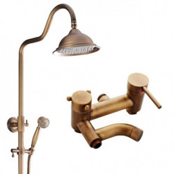Brass Mount Outside Rainfall Shower System Set: Pullout Multi Spray and Rainfall Shower Bath Mixer Taps included Bodysprays and 