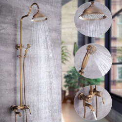 Brass Mount Outside Rainfall Shower System Set: Pullout Multi Spray and Rainfall Shower Bath Mixer Taps included Bodysprays and 