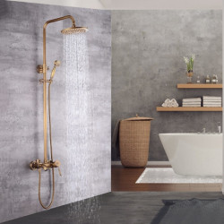 Brass Mount Outside Rainfall Shower System Set: Pullout Multi Spray and Rainfall Shower Bath Mixer Taps included Bodysprays and 