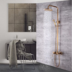 Brass Mount Outside Rainfall Shower System Set: Pullout Multi Spray and Rainfall Shower Bath Mixer Taps included Bodysprays and 