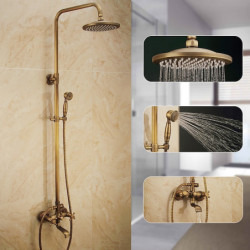 Vintage Style/Country Antique Brass Wall Mounted Shower System Set: Waterfall Handshower Included, Pullout, Ceramic Valve Bath S