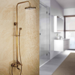 Vintage Style/Country Antique Brass Wall Mounted Shower System Set: Waterfall Handshower Included, Pullout, Ceramic Valve Bath S