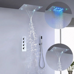 Chrome LED Shower Tap Sets: 500*360 with Stainless Steel Shower Head and Handshower Ceiling Mounted Water Fall/Jet/Rainfall Show