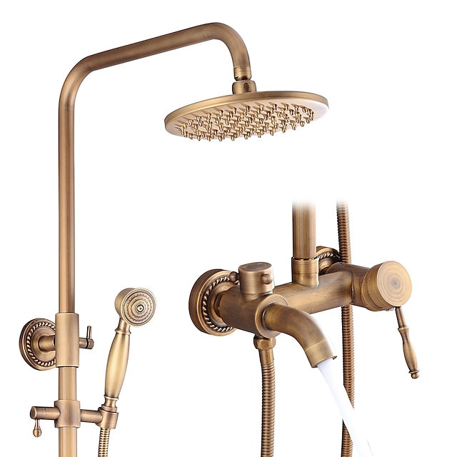 Vintage Style/Country Brass Wall Mounted Shower System Set: Waterfall Handshower Included, Pullout, Ceramic Valve Bath Shower Mi