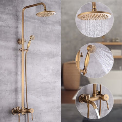 Vintage Style/Country Brass Wall Mounted Shower System Set: Waterfall Handshower Included, Pullout, Ceramic Valve Bath Shower Mi