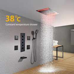 Contemporary Painted Finishes Wall Mounted Shower Tap Set: Rainfall Shower Head System Thermostatic Mixer Valve Set, Rainfall Sh