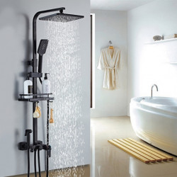 Contemporary Antique Painted Finishes Wall Mounted Shower Tap Set: Rainfall Shower Head System Thermostatic Mixer Valve Set Hand