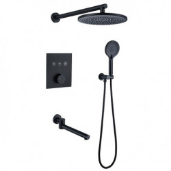 Matte Black/Chrome Round Shower Taps Sets: 10 Inch Complete with Brass Shower Head and Solid Brass Handshower, Mount Inside Rain