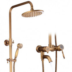 Vintage Style/Country Brass Wall Mounted Shower Tap Set: Handshower Included Pullout Waterfall, Mount Outside Ceramic Valve Bath