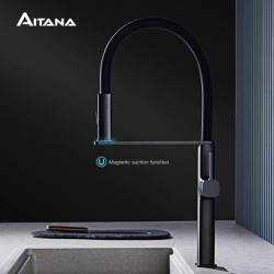High end black brass kitchen Tap magnetic suction design dual function single handle cold and hot dual control sink Tap