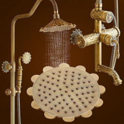 Rainfall Shower System Body Jet Massage Set Handshower Included Pullout Rainfall Shower Antique Vintage Style Antique Brass Wall