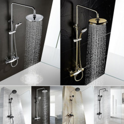 Contemporary Electroplated Wall Mounted Shower System Set: Handshower Included Multi Spray Shower, Mount Outside Ceramic Valve B