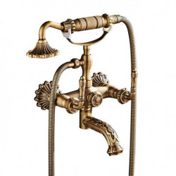 Vintage Style/Country Antique Brass Wall Mounted Shower Tap Set: Handshower Included Pullout, Mount Outside Ceramic Valve Bath S