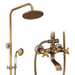 Vintage Style/Country Antique Brass Wall Mounted Shower System Set: Handshower Included Pullout Waterfall, Mount Outside Ceramic