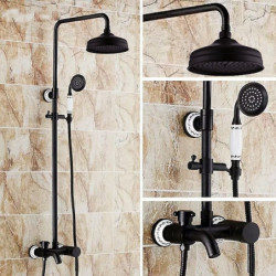 Antique Oil-rubbed Bronze Brass Rainfall Shower System Ceramic Valve Two Handles Three Holes Bath Shower Mixer Taps with Hot and