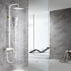 Contemporary Electroplated Wall Mounted Shower System Set: Handshower Included Multi Spray Shower Waterfall, Mount Outside Ceram