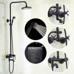 Vintage Style Country Electroplated Wall Mounted Shower Tap Set: 8" Rainfall Shower Head System Kit, Handshower Included Rainfal